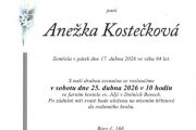 Zemřela paní Anežka Kostečková
